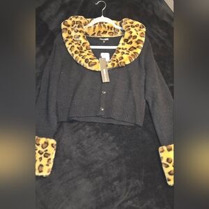 Fashion Nova Black Cardigan with Leopard Accents
